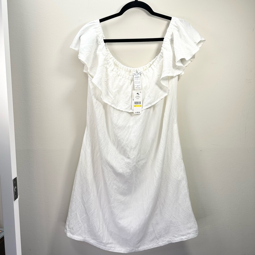 Tommy Bahama Linen Dye Off the Shoulder Dress, White, Medium - Picture 3 of 16